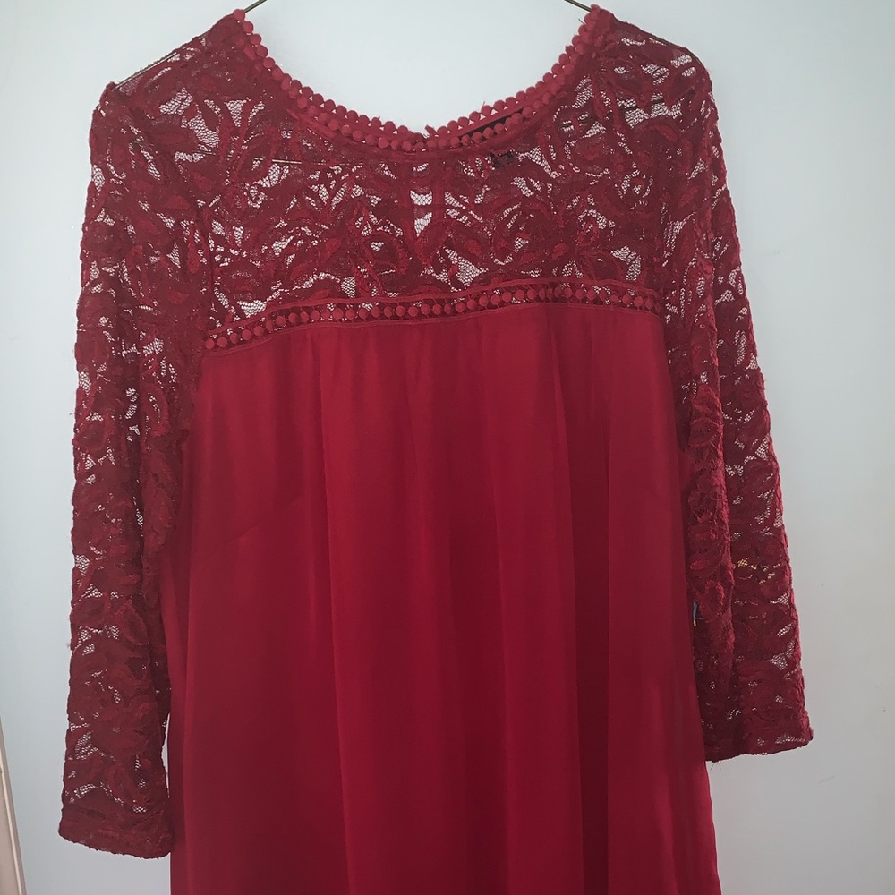 Bright Red Lace Quarter Sleeve dress